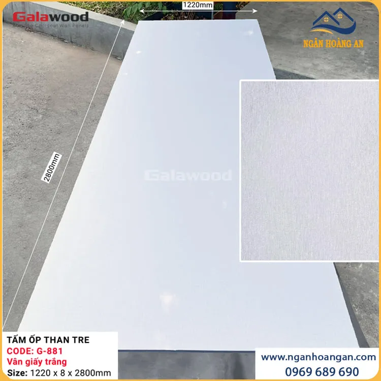 Tấm Ốp Than Tre Galawood G-881 Vân Giấy Trắng